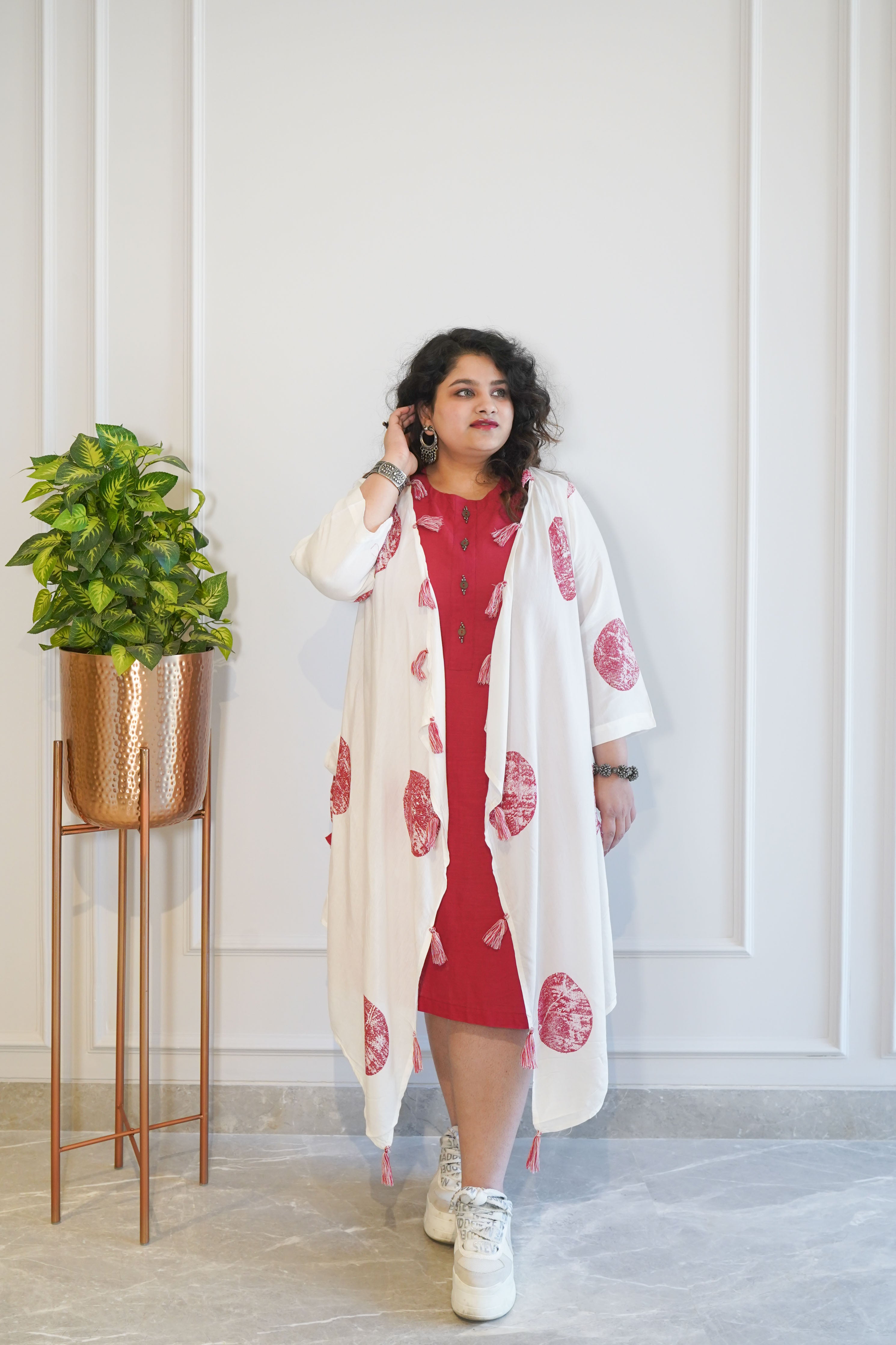 Mahogany Bloom Hand Painted Cotton Cape Dress