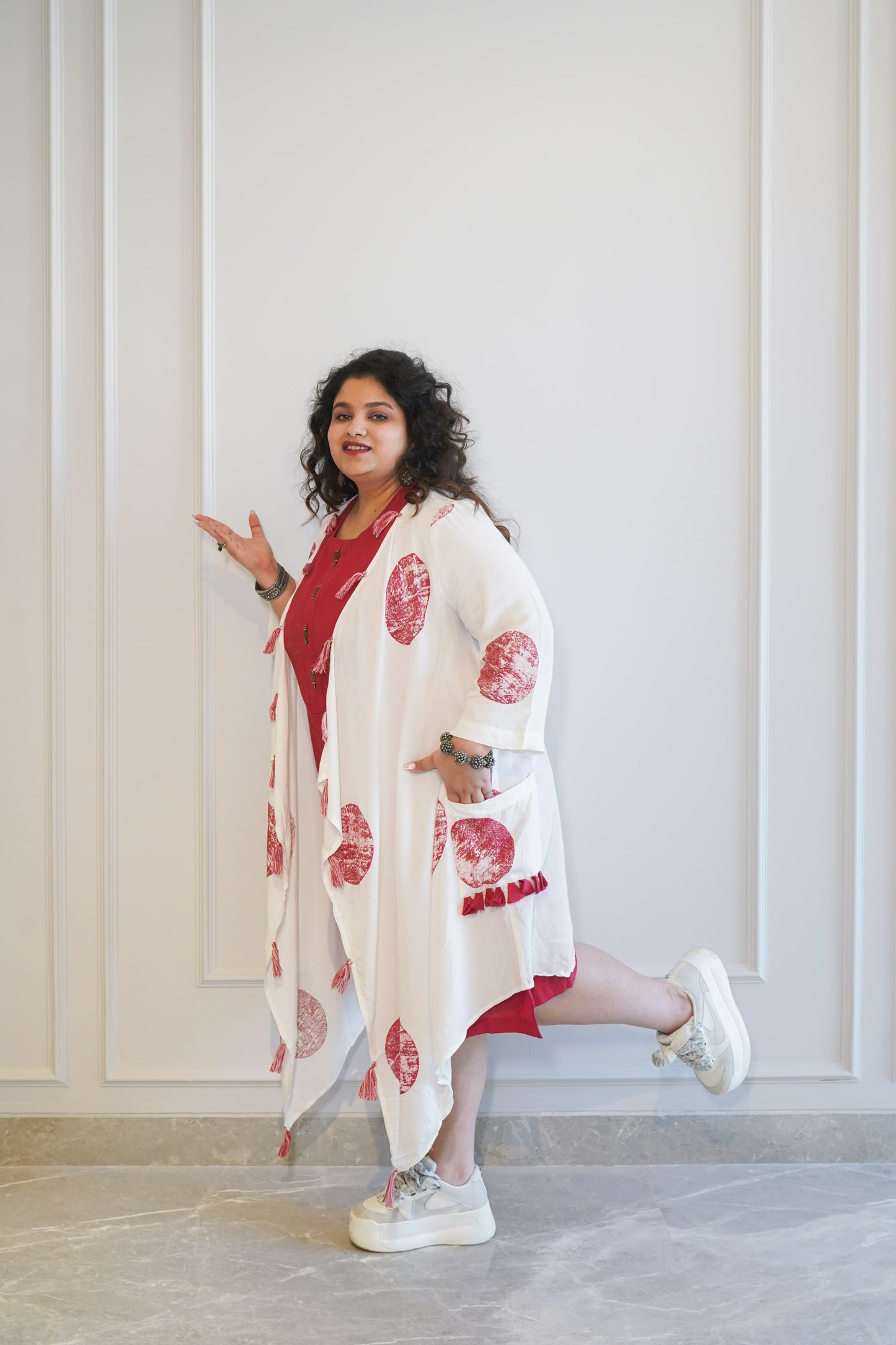Mahogany Bloom Hand Painted Cotton Cape Dress