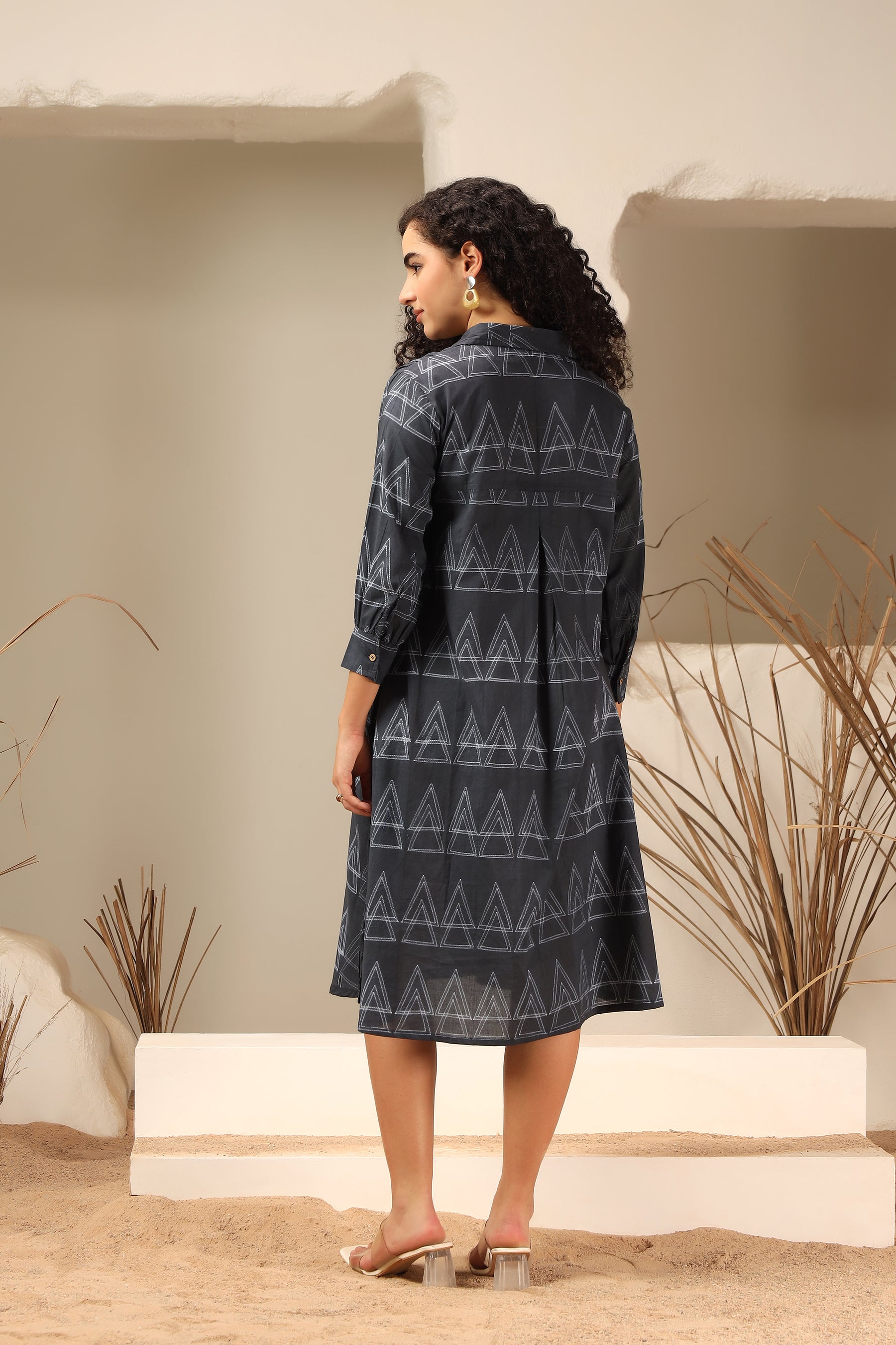 Kala Khatta black shibori tie-dye cotton dress, handcrafted summer wear - World of Toji