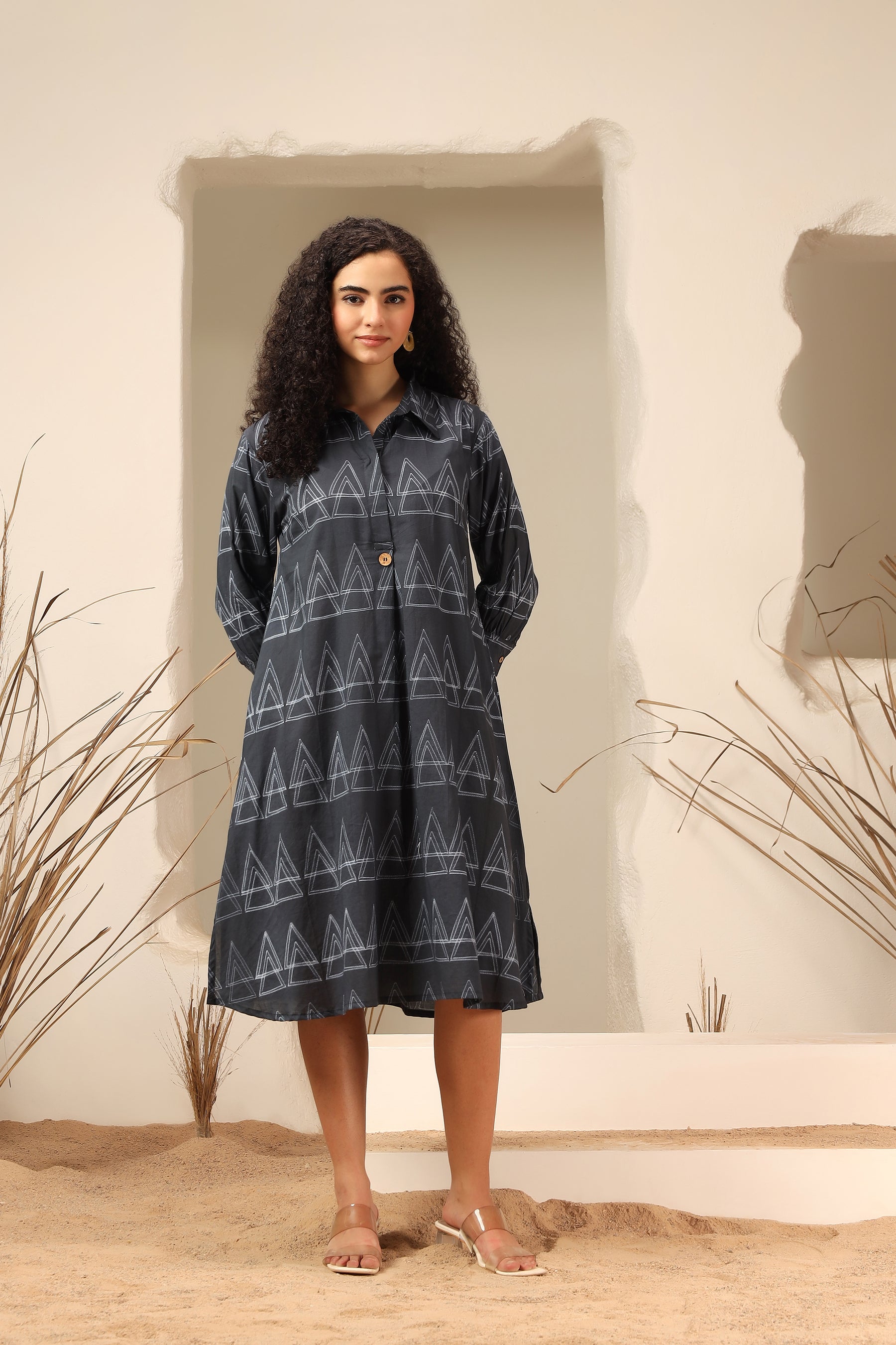 Kala Khatta black shibori tie-dye cotton dress, handcrafted summer wear - World of Toji