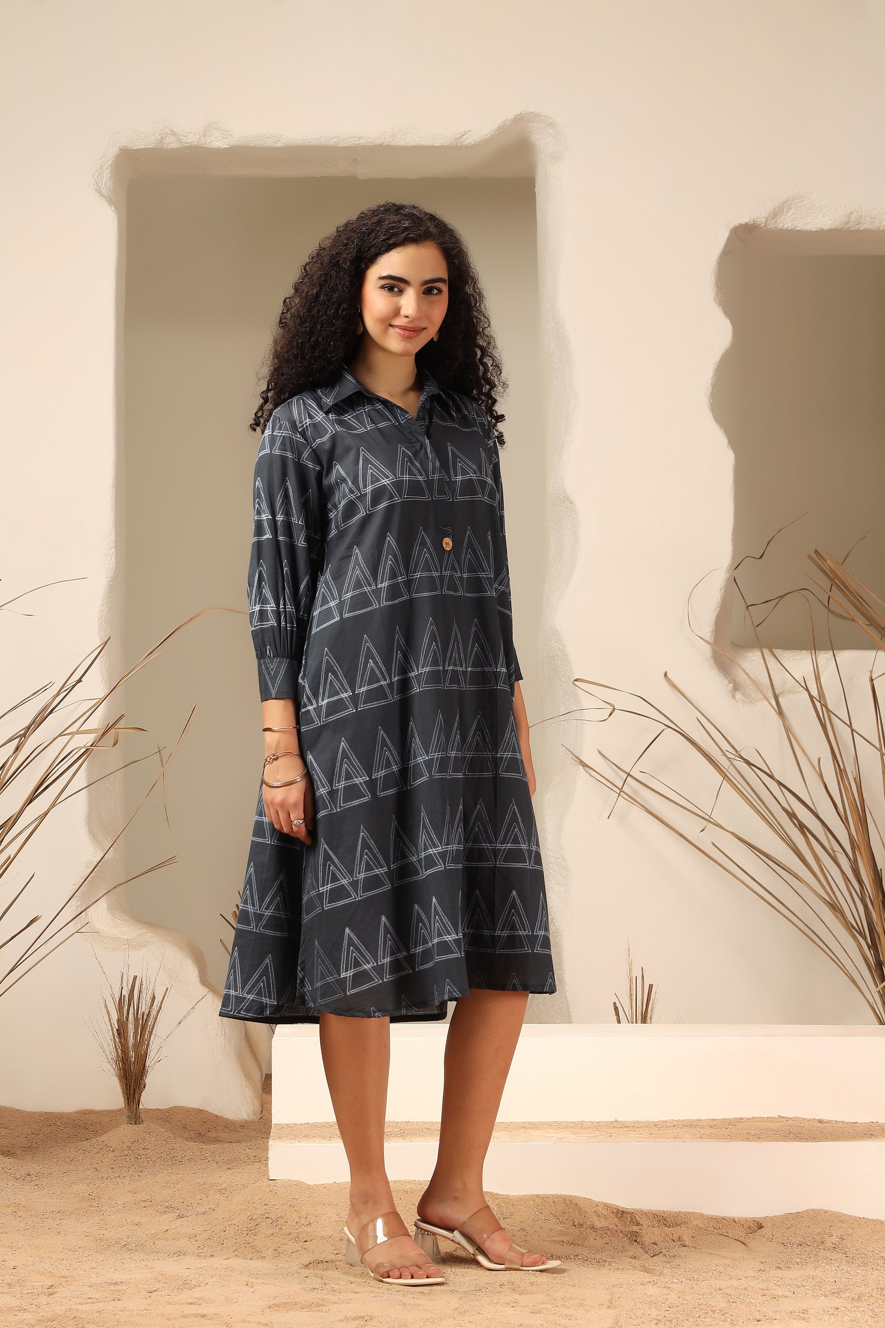 Kala Khatta black shibori tie-dye cotton dress, handcrafted summer wear - World of Toji