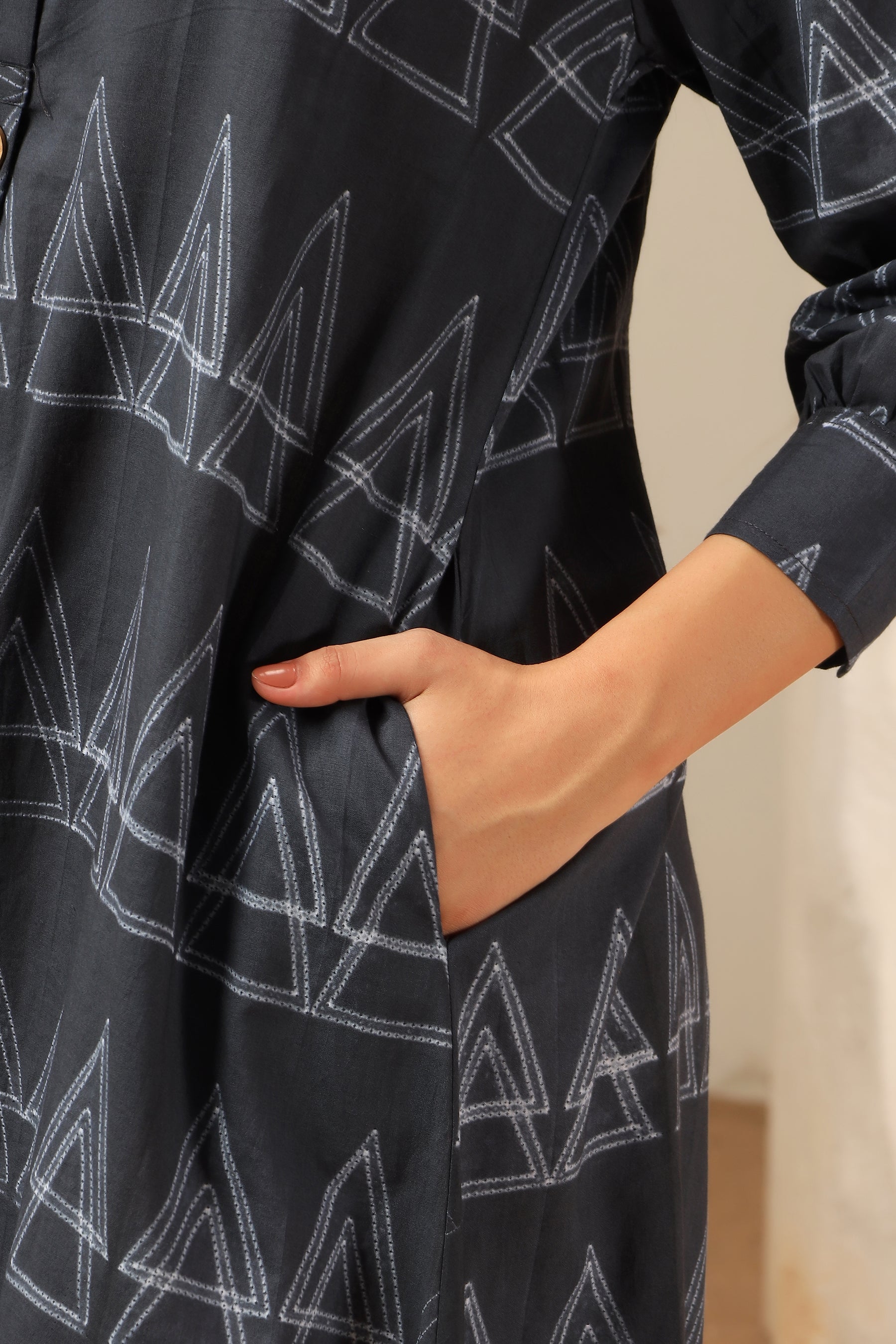 Kala Khatta black shibori tie-dye cotton dress, handcrafted summer wear - World of Toji
