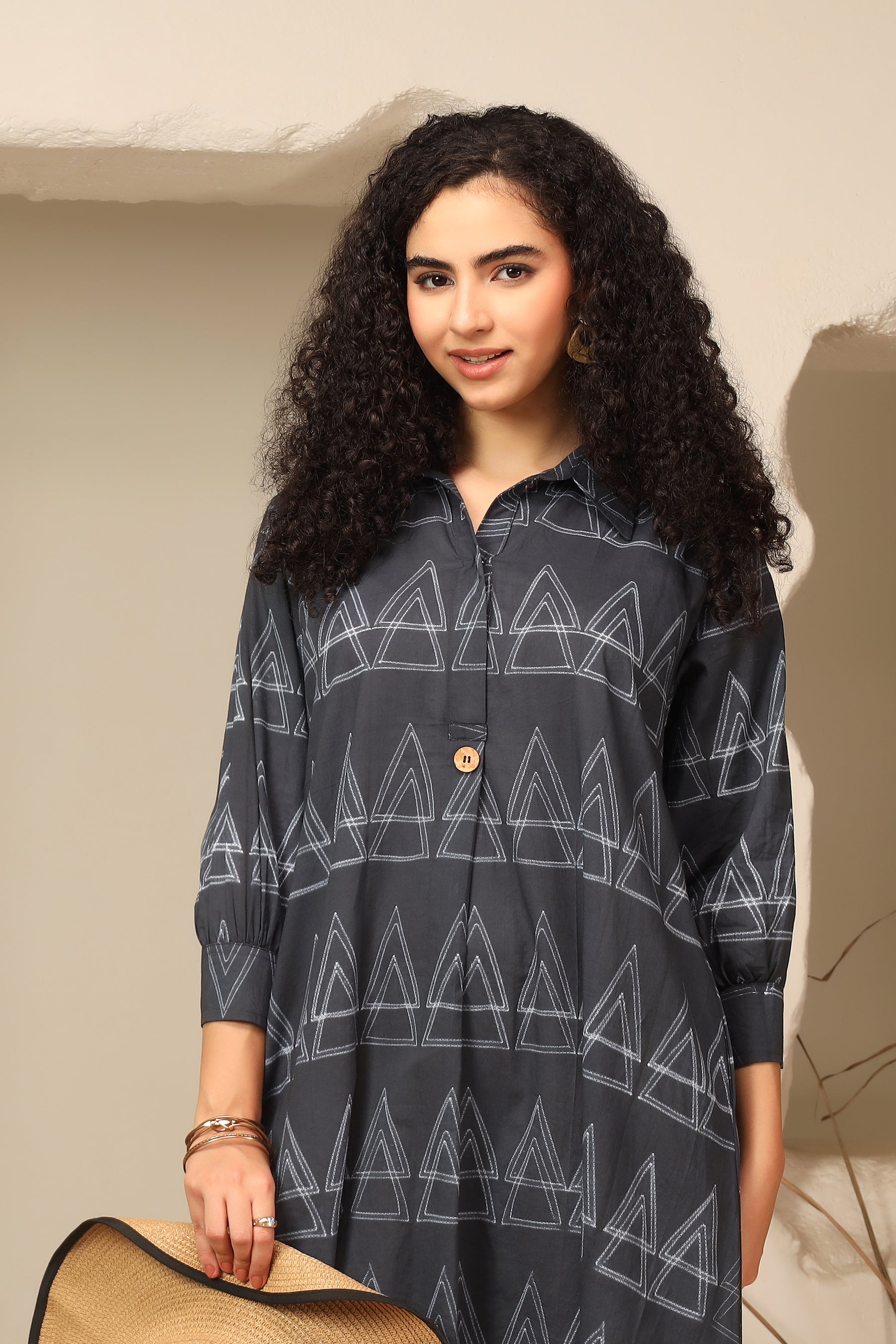 Kala Khatta black shibori tie-dye cotton dress, handcrafted summer wear - World of Toji