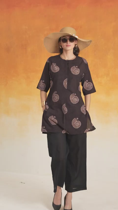 Conch black Ajrakh cotton co-ord set - world of toji