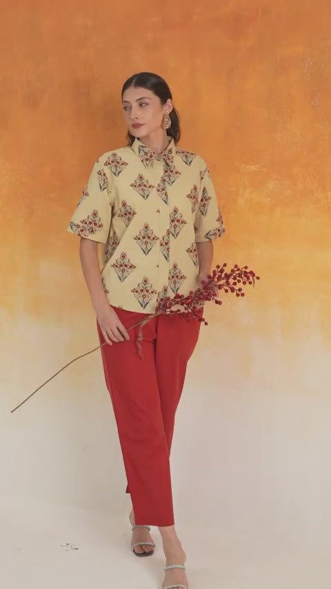 Ivory Buta Ajrakh cotton shirt co-ord set