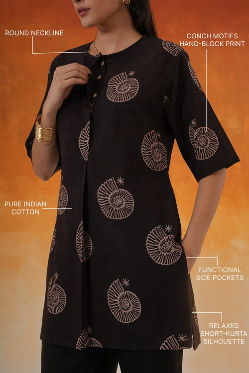 Conch black Ajrakh cotton co-ord set