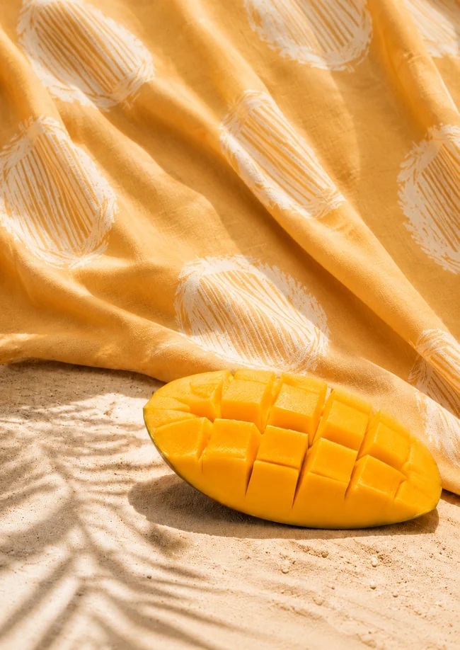 Aamras Yellow shibori fabric and mango
